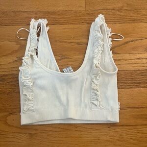 Zara White Ruffled Crop Top